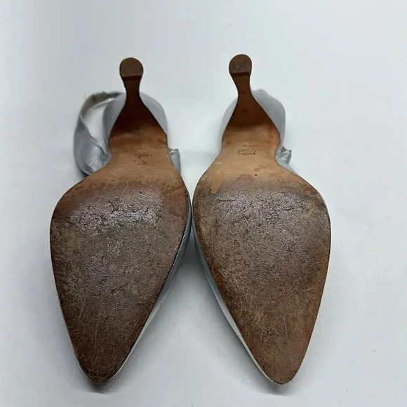 Manolo Blahnik Metallic Silver Slingback Heels - Picture 12 of 14